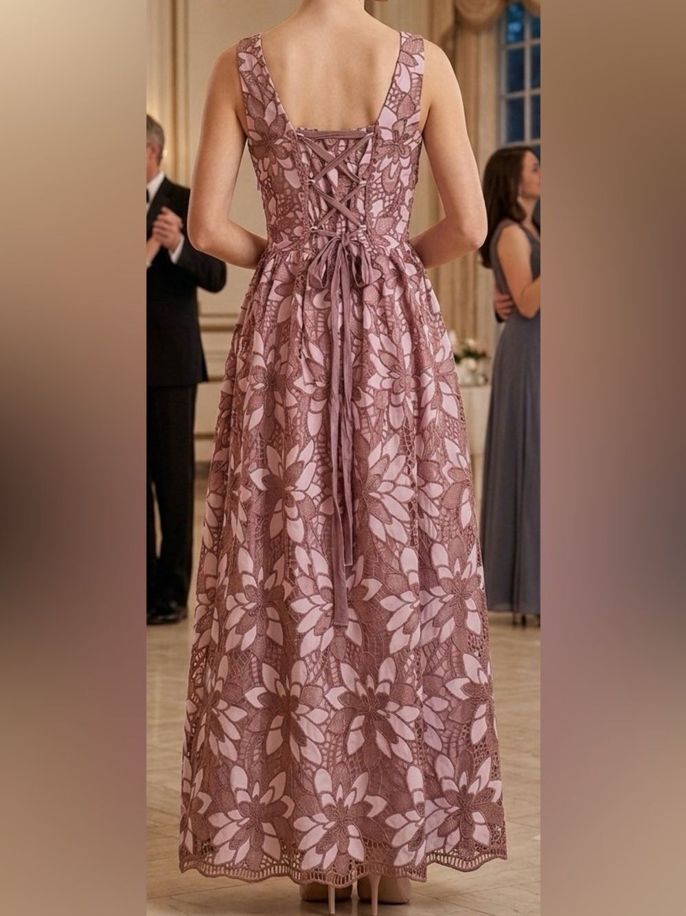 NEW New York & Company Dusty Rose Floral Lace Midi Dress sz SM - Picture 2 of 10